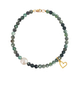 Pulsera Mujer Oro 14K Oro Finito Corazon Esmeralda / Perla